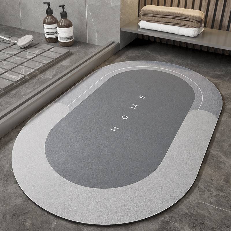 Splendas absorbent non slip blue oval bath mat memory foam microfiber on bathroom floor