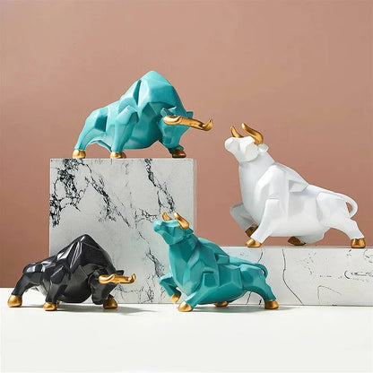 Splendas abstract bull resin sculpture wildlife figurines in all black green white variants