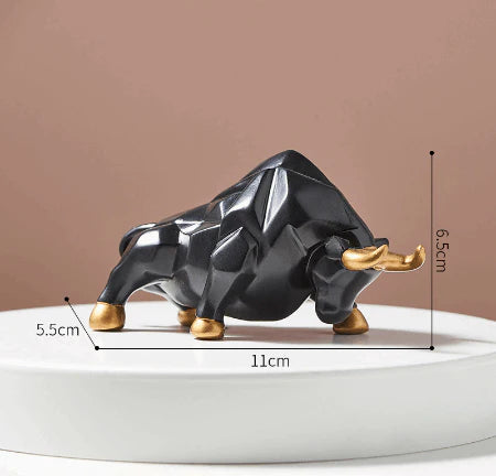 Splendas abstract bull resin sculpture in black with gold hooves geometric wildlife figurine