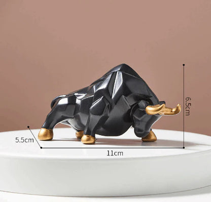 Splendas abstract bull resin sculpture in black with gold hooves geometric wildlife figurine