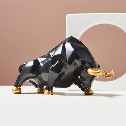 Splendas abstract bull resin wildlife sculpture in white color variant display