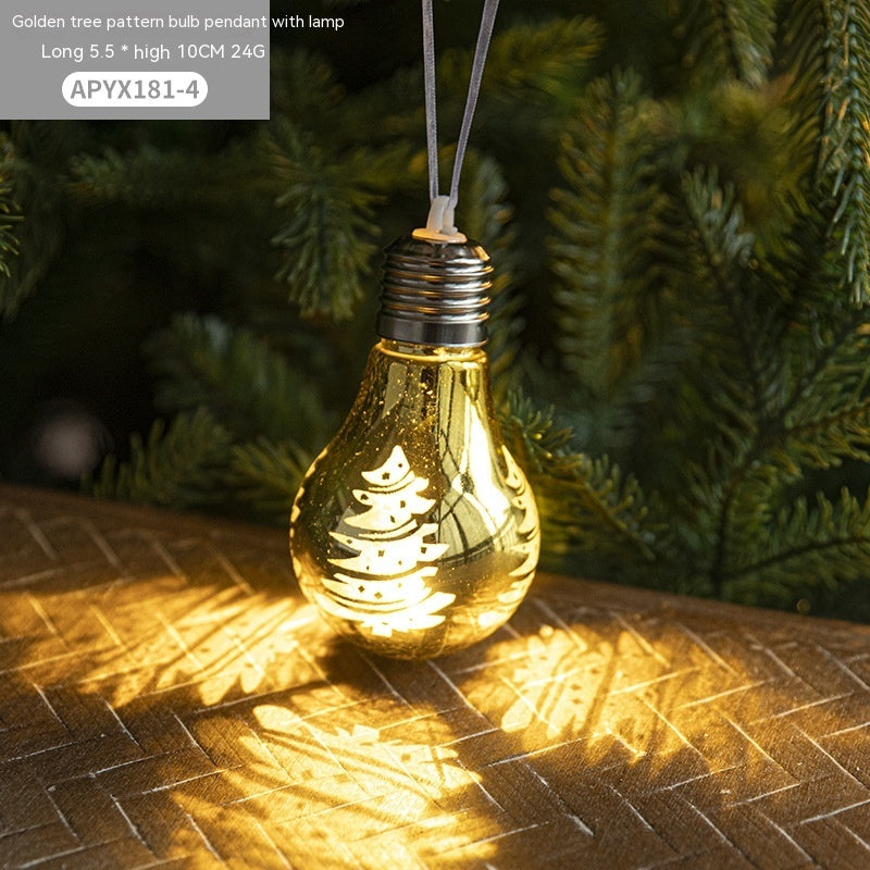 Splendas electroplated golden Christmas tree LED bulb ball ornament glowing on pine tree