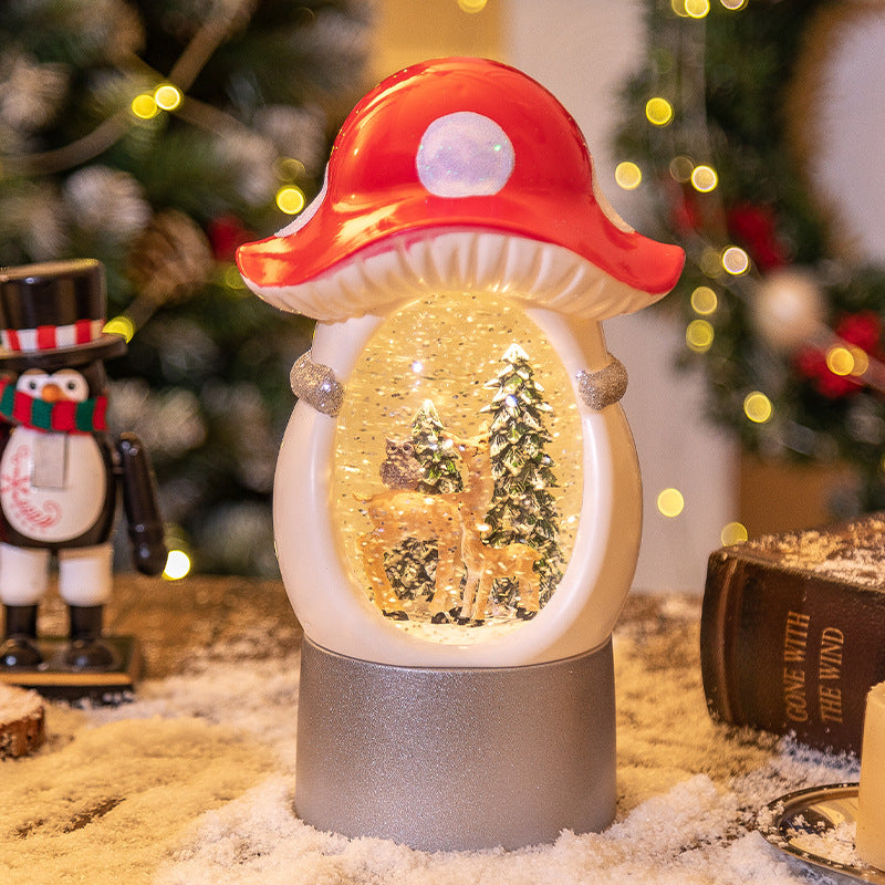 Splendas Christmas mushroom snow globe music box with deer scene glowing LED light