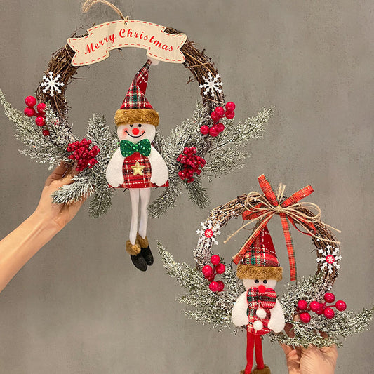 Splendas Christmas vine ring wreath with elk character wooden holiday decoration display