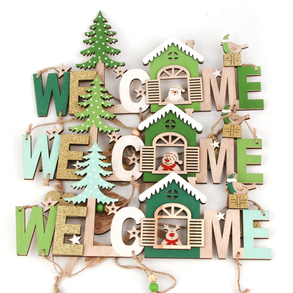 Splendas Christmas welcome sign wooden door hanging ornament style 2 variant display