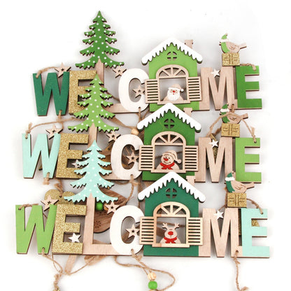 Splendas Christmas welcome sign wooden door hanging ornament style 2 variant display