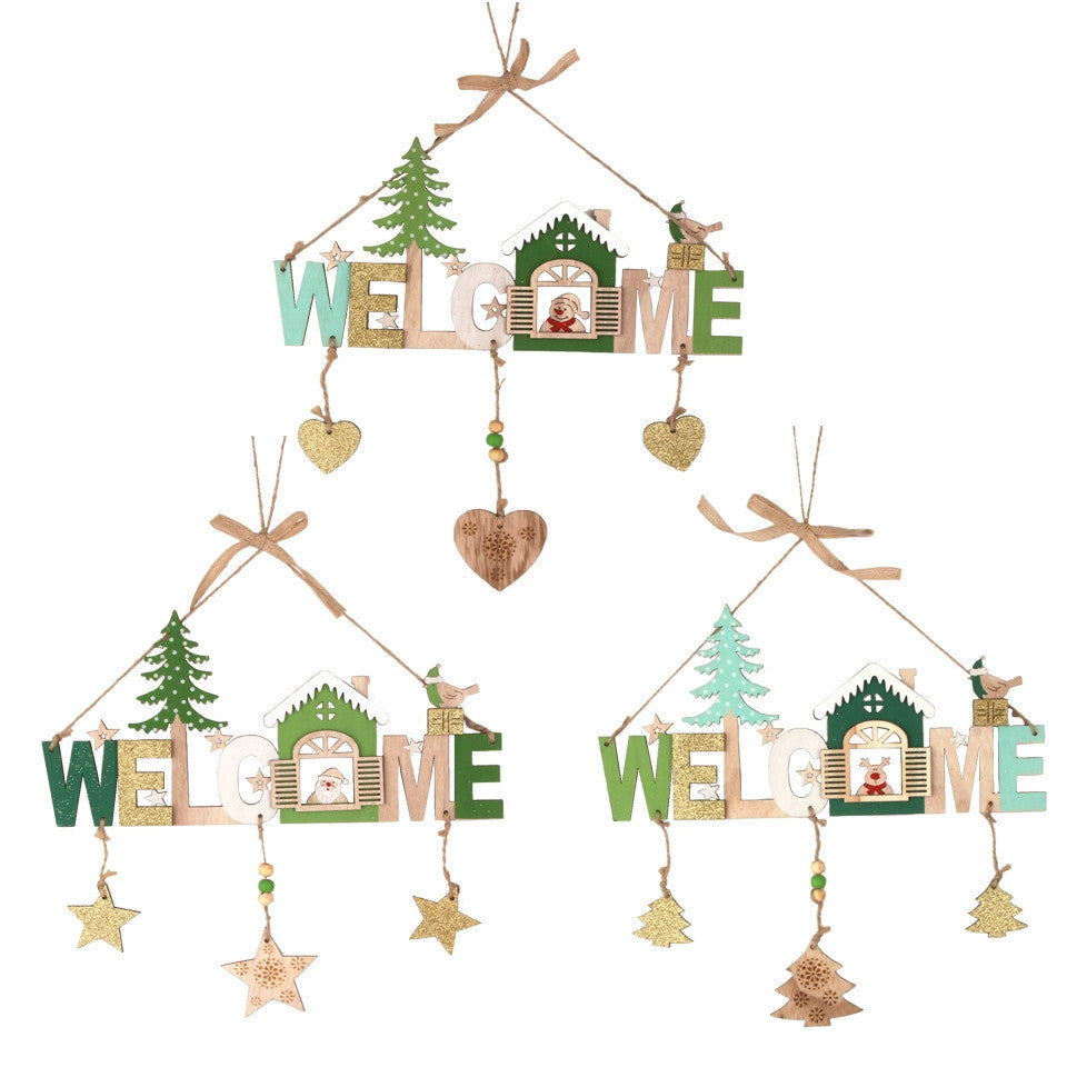 Splendas Christmas welcome sign wooden door hanging ornament style 3 variant display