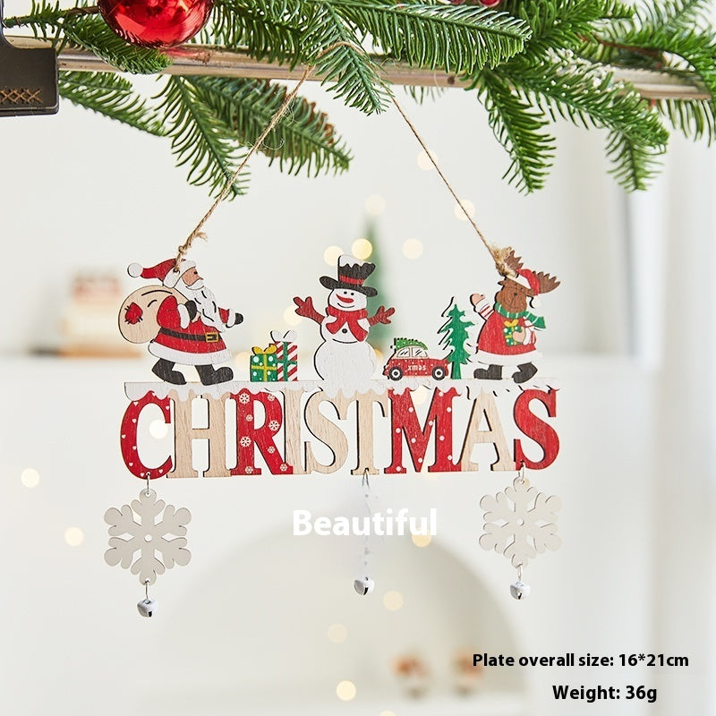Splendas Christmas wooden letter card ornament with Santa snowman and deer hanging on tree