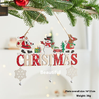 Splendas Christmas wooden letter card ornament with Santa snowman and deer hanging on tree
