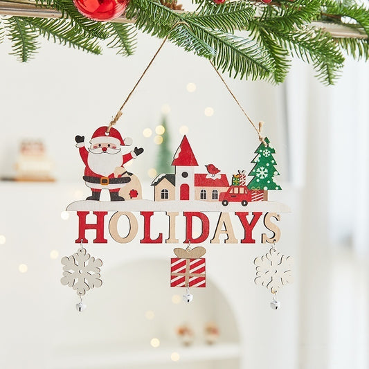 Splendas Christmas wooden letter card ornament in holiday and welcome variant display