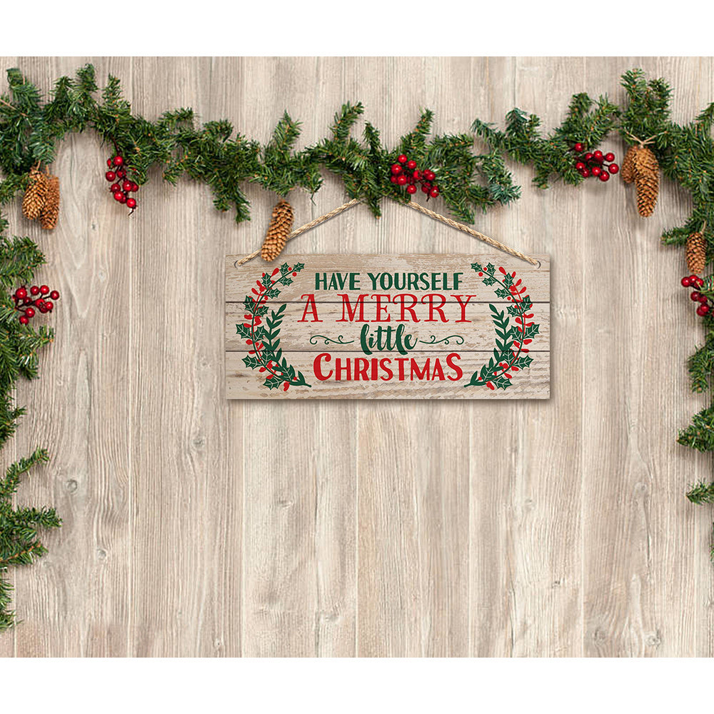 Splendas Christmas carved beech wooden sign hanging on door exterior holiday display