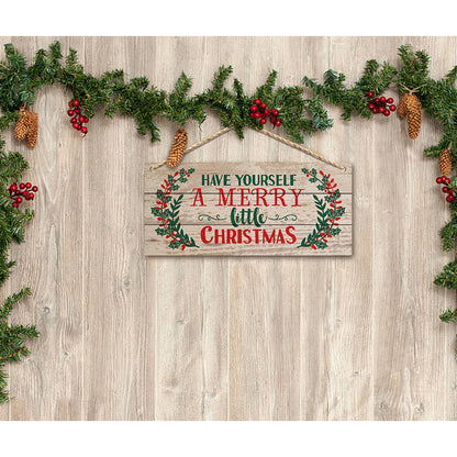 Splendas Christmas carved beech wooden sign hanging on door exterior holiday display