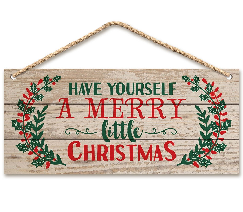 Splendas carved beech wood Christmas wall hanging sign with Have Yourself A Merry Little Christmas text