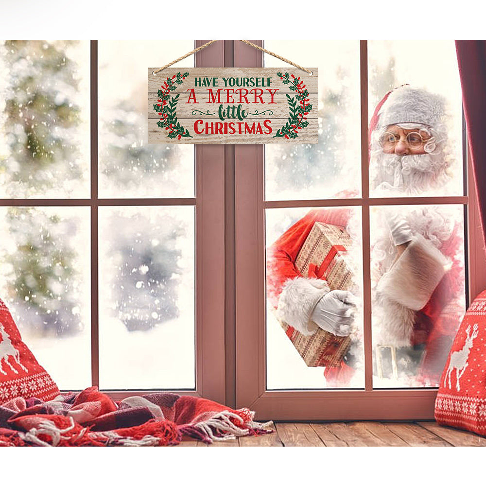 Splendas Christmas wooden wall hanging sign styled in warm home interior holiday decor setting