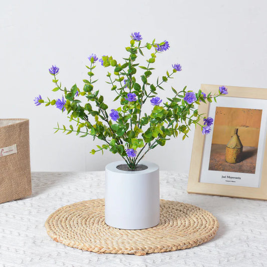 Splendas creative LED rechargeable purple flower decorative light in white pot lifestyle setting