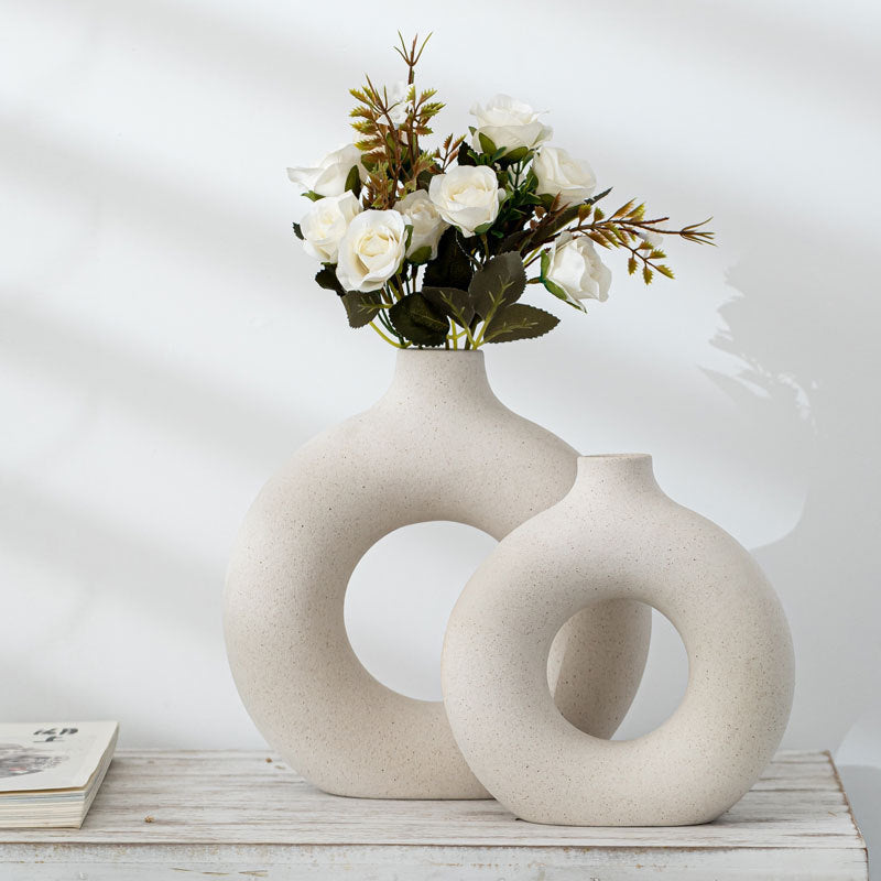 Splendas frosted ceramic minimalist porcelain vase styled with flowers on table home decor