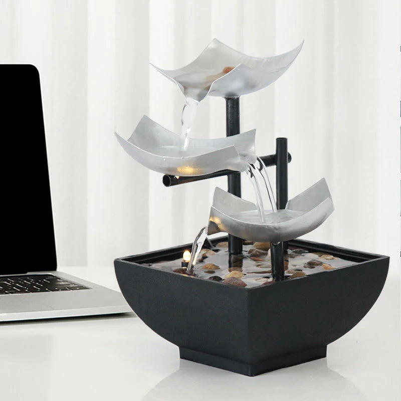 Splendas indoor flowing water fountain ornament white and black modern minimalist desk display