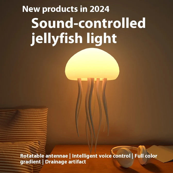 Splendas sound controlled jellyfish night light LED mood lamp with warm glow on table