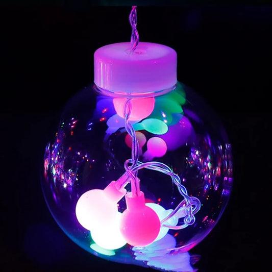 Splendas LED curtain lights with colorful star moon orbs glowing in dark room