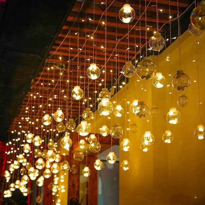 Splendas LED curtain lights creating warm ambiance in living room home decor