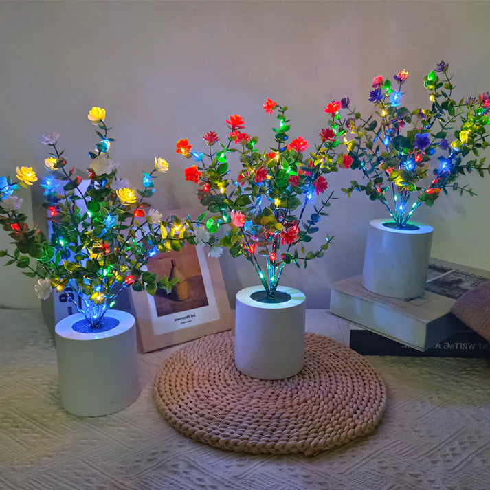 Splendas LED rechargeable red flower decorative night light in white ceramic pot