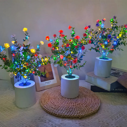 Splendas LED rechargeable red flower decorative night light in white ceramic pot