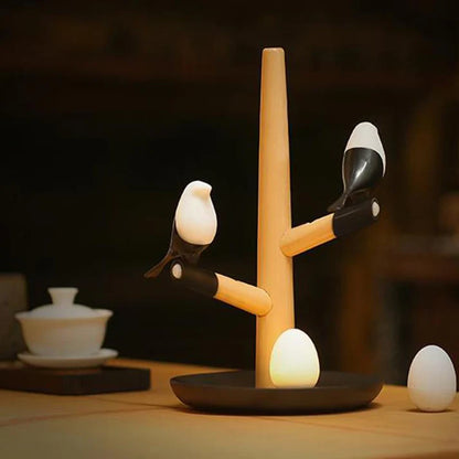 Splendas LED human body induction wooden bird atmosphere light in beech wood style glowing