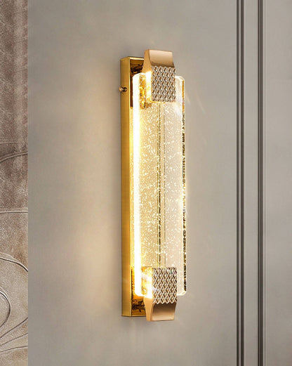 Close up detail of Splendas luxury crystal bubble wall lamp gold frame starry sky effect