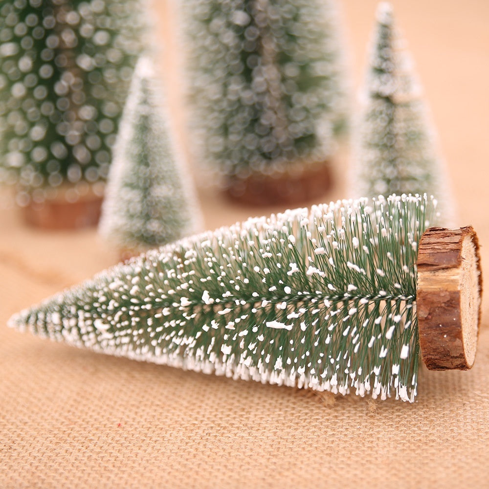 Splendas mini white cedar snow frosted Christmas pine tree ornaments in multiple sizes display