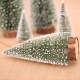 Splendas mini white cedar snow frosted Christmas pine tree ornaments in multiple sizes display