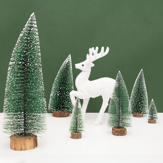 Splendas miniature white cedar Christmas pine tree ornaments styled in holiday home table decor