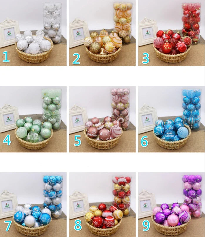 Splendas PVC bright Christmas tree ball ornaments shown in all color variants grid view