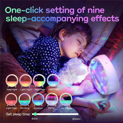 Splendas 6 in 1 smart alarm clock RGB night light styled in kids bedroom lifestyle setting