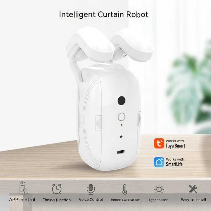 Splendas smart curtain robot installed on roman rod in living room