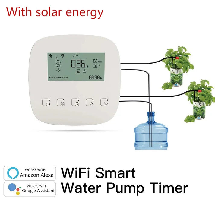 Splendas solar powered irrigation device for outdoor plants and garden