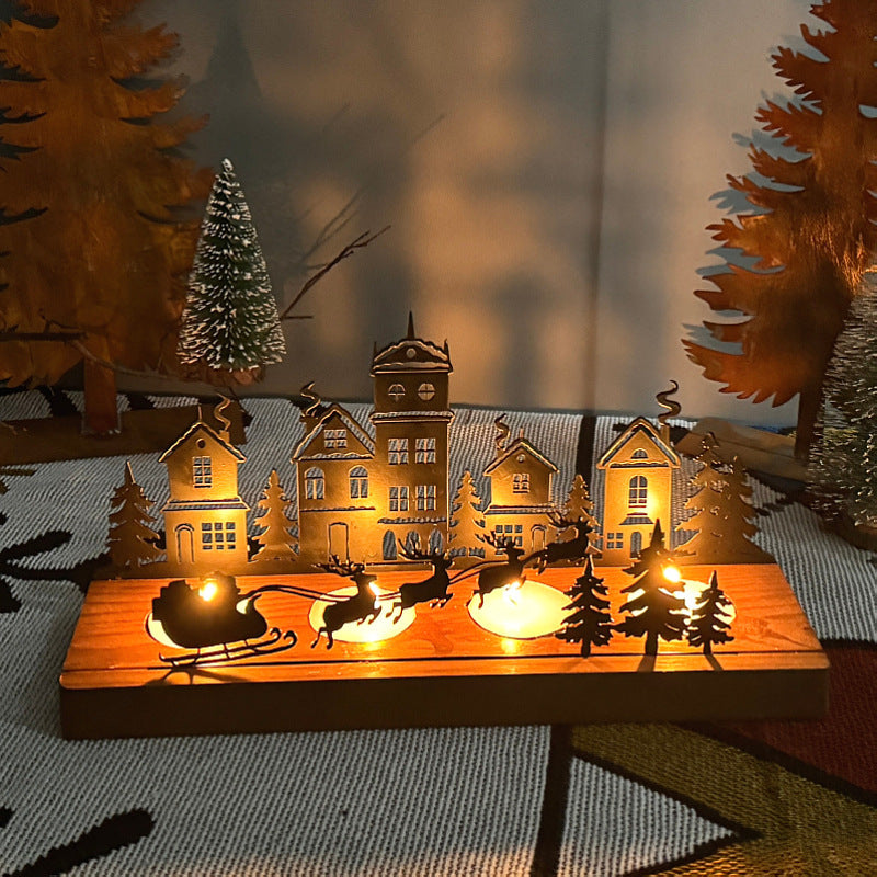 Splendas wrought iron Christmas candle holder with lit candles festive display