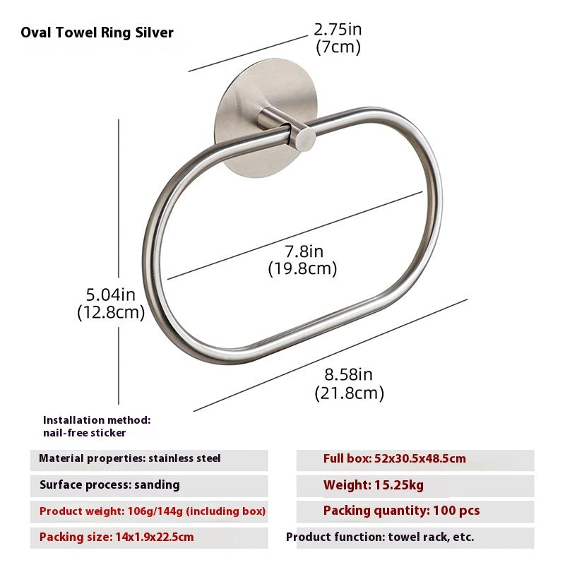 Close-up of the screw mount bracket on the back of the stainless steel wall towel ring
