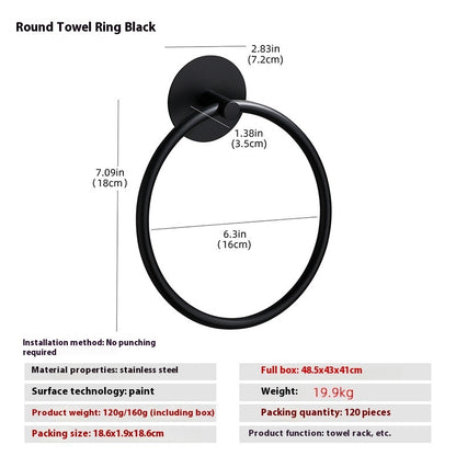 Close-up of the solid stainless steel bar of the wall mounted towel ring showing material weight
