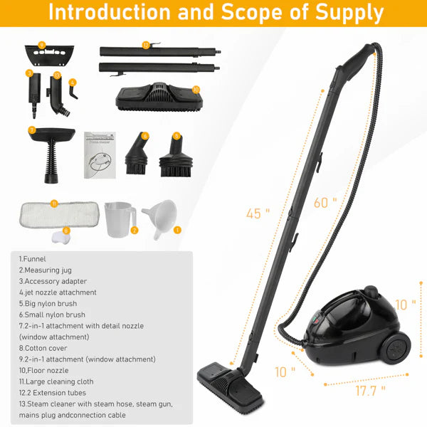 VSC28A steam cleaner 13 accessories infographic guide