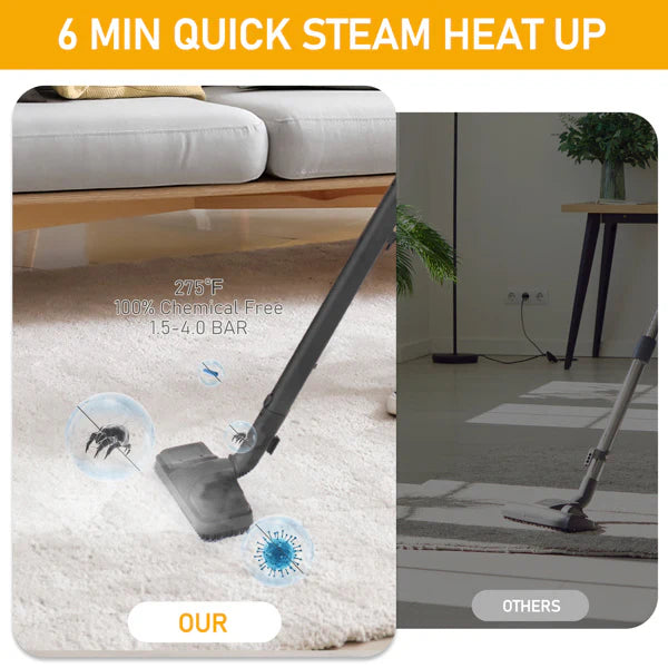 Steam floor cleaner being used on carpet and upholstery