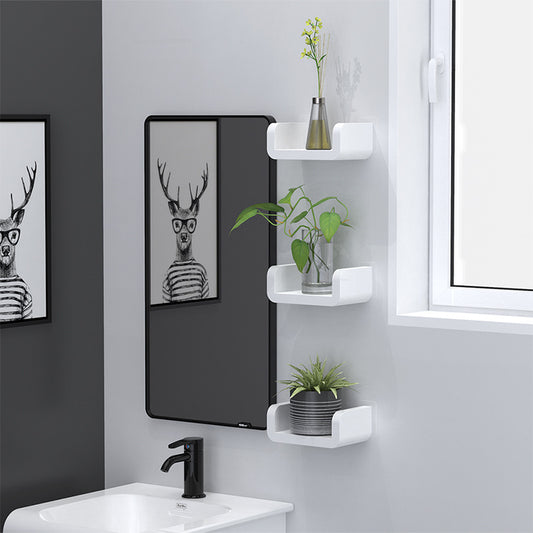 Suction cup bathroom shelf mounted near mirror