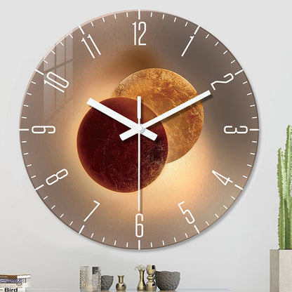 Tempered glass wall clock dark brown planet design 12 inch
