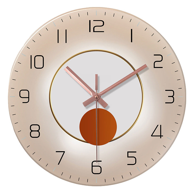 Silent quartz wall clock white face with orange circle design