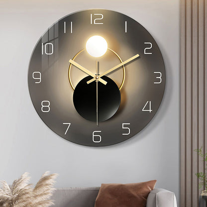 Grey tempered glass wall clock mounted on wall