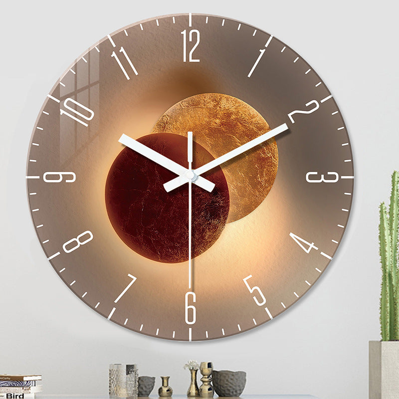 Tempered glass silent wall clock maroon accent design
