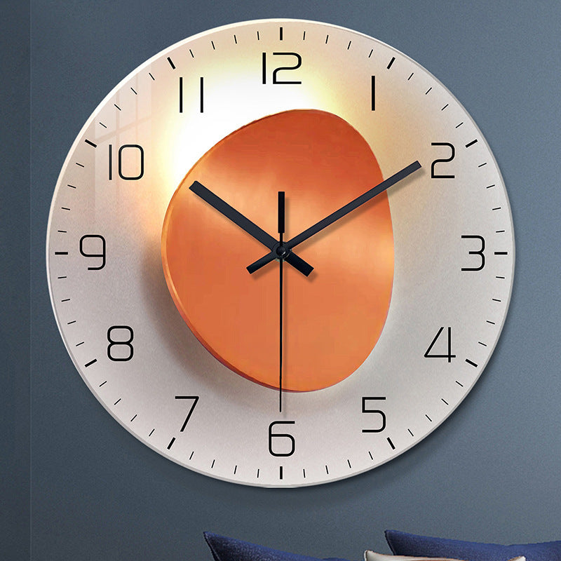 Modern decorative wall clock warm gold tone tempered glass