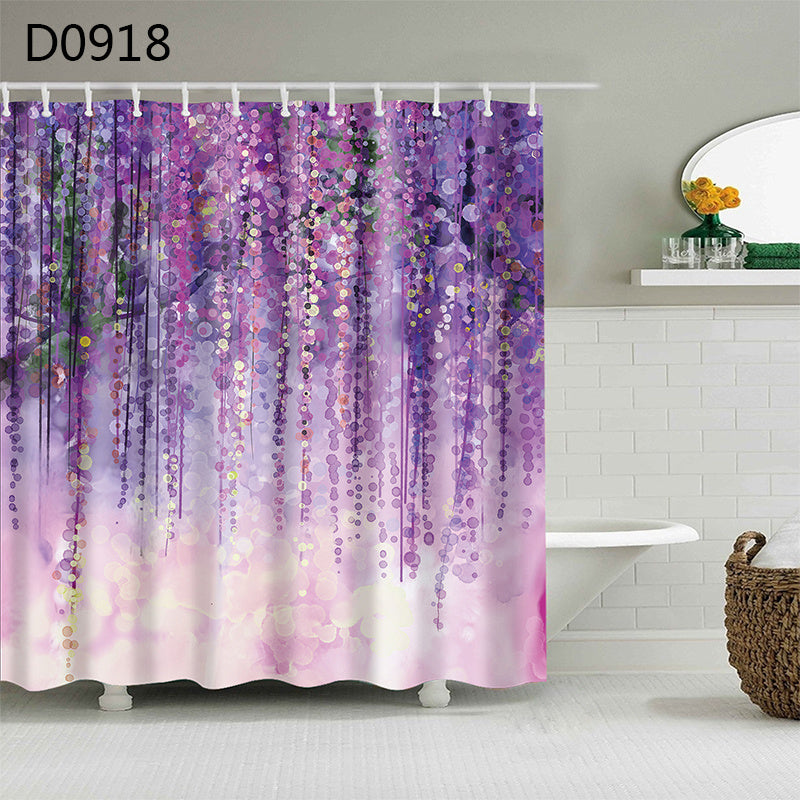 Thick polyester shower curtain hanging to dry after a machine wash cold gentle cycle
