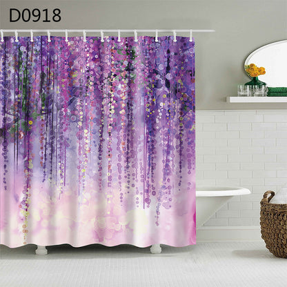 Thick polyester shower curtain hanging to dry after a machine wash cold gentle cycle
