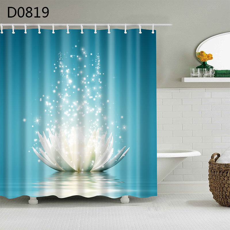Thick waterproof shower curtain in simple neutral modern design in a minimalist bathroom
