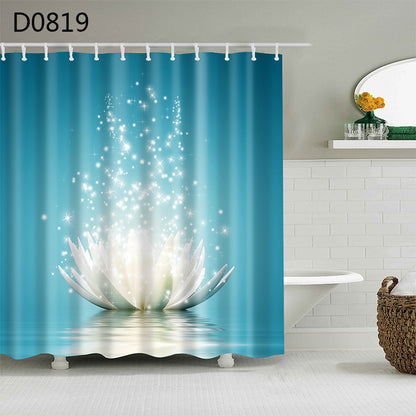 Thick waterproof shower curtain in simple neutral modern design in a minimalist bathroom
